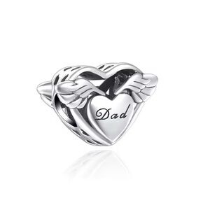 Dad My Angel Heart Winged Charm Bead S925 Silver Charm For Bracelet
